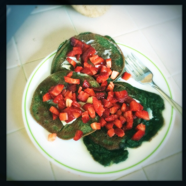 Add strawberries & could be x-mas pancakes!  Also, delicious :)